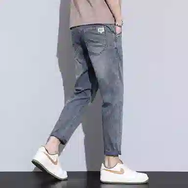 羽浅 薄款修身复古弹力九分休闲牛仔裤 男款