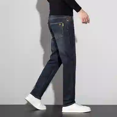 羽浅 秋冬季复古休闲百搭修身直筒长裤潮流时尚后袋小标识耐磨牛仔裤 男款