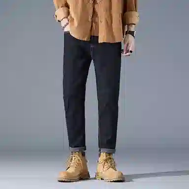 羽浅 潮牌棉弹百搭九分裤秋冬款时尚后袋刺绣小标识弹力耐磨裤休闲裤子潮流修身牛仔裤 男款