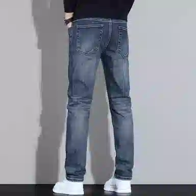羽浅 秋冬季潮牌百搭棉弹舒适长裤时尚简约刺绣潮流耐磨修身小直筒牛仔裤 男款