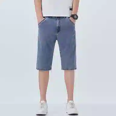 羽浅 高档莱赛尔天丝五分裤夏季薄款舒适弹力中裤商务休闲修身直筒牛仔短裤 男款
