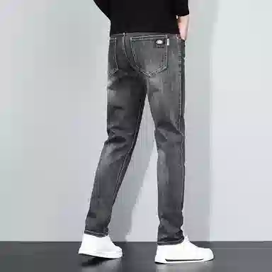 羽浅 秋冬厚款潮牌弹力百搭长裤时尚后袋绣标休闲裤子潮流修身直筒牛仔裤 男款