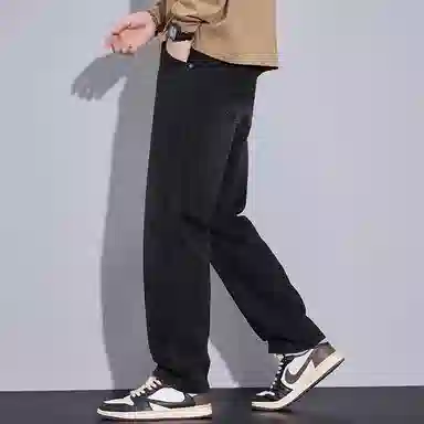 羽浅 秋冬季潮牌百搭休闲阔腿显瘦长裤时尚刺绣简约耐磨宽松直筒牛仔裤 男款