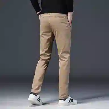 羽浅 潮牌抗皱百搭裤子时尚刺绣小标识松紧腰潮流修身直筒休闲裤 男款