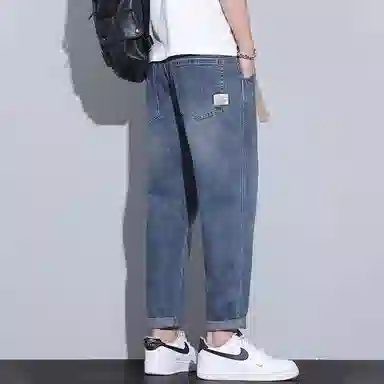 羽浅 韩版宽松简约直筒锥形休闲九分裤复古百搭时尚个性春夏季牛仔裤 男款