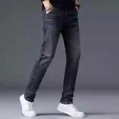 羽浅 秋冬季潮牌怀旧时尚百搭弹力显瘦长裤潮流绣标耐磨修身直筒牛仔裤 男款
