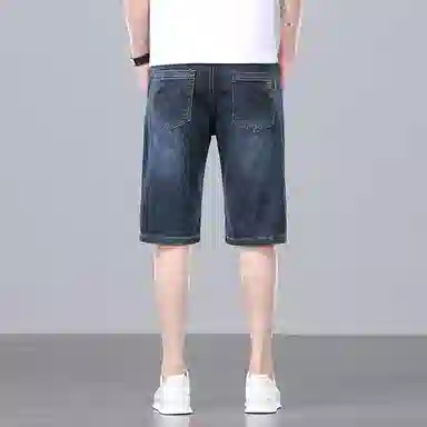 羽浅 弹力休闲薄款中裤宽松直筒潮牌夏季牛仔短裤 男款