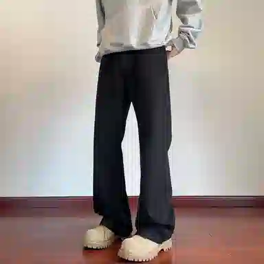 羽浅 纯色宽松时尚微喇垂感休闲百搭优雅直筒牛仔裤 男女同款 黑色