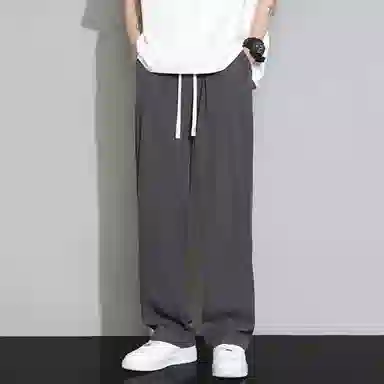 羽浅 纯色宽松高街直筒垂直拖地抽绳松紧腰阔腿休闲裤 男女同款