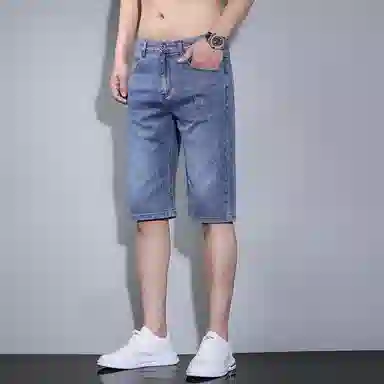 羽浅 男夏季薄款五分裤子男士休闲中裤直筒宽松弹力马裤牛仔短裤 男女同款