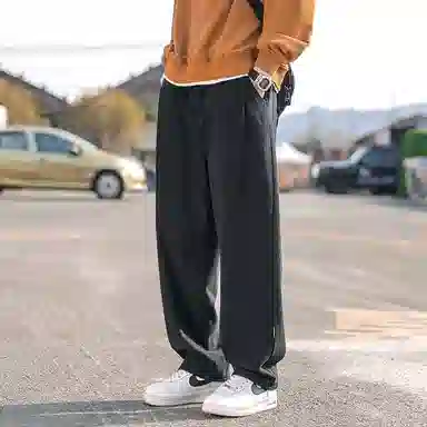 羽浅 宽松直筒垂感时尚潮流百搭日系简约舒适痞帅阔腿运动休闲裤 男款