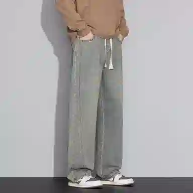 羽浅 潮牌复古百搭腿显瘦休闲长裤秋冬季时尚怀旧潮流耐磨宽松直筒牛仔裤 男款