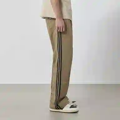 羽浅 松紧宽松中腰薄款直筒三条杠设计条纹休闲裤 男女同款