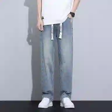 羽浅 耐磨耐脏松紧腰男宽松阔腿复古潮牌休闲工作直筒裤夏季牛仔裤 男女同款