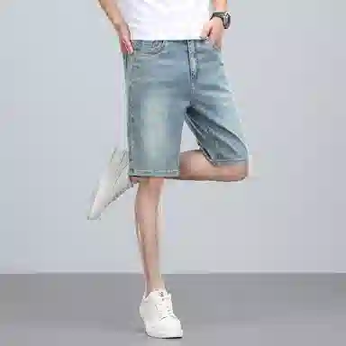羽浅 夏季高档莱赛尔舒适五分裤休闲百搭中裤潮牌修身显瘦牛仔短裤 男款