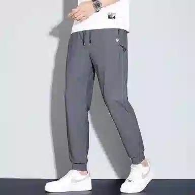 羽浅 夏季薄款冰丝束脚裤时尚拉链口袋运动速干长裤潮牌百搭大码休闲裤 男款
