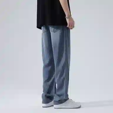 羽浅 潮牌轻奢莱赛尔弹力舒适百搭长裤时尚简约垂感怀旧阔腿裤潮流宽松直筒牛仔裤 男款