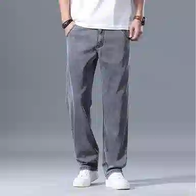 羽浅 夏季轻薄透气莱赛尔天丝弹力舒适长裤时尚水洗做旧休闲裤子潮流百搭宽松阔腿牛仔裤 男款