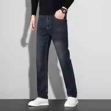 羽浅 秋冬季复古休闲百搭修身直筒长裤潮流时尚后袋小标识耐磨牛仔裤 男款