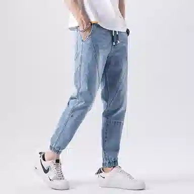 羽浅 潮牌薄款宽松束脚休闲简约风格牛仔裤 男款