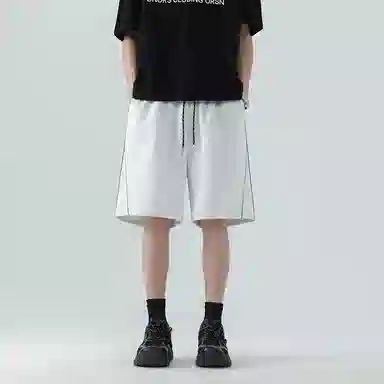 羽浅 宽松纯色美式五分裤休闲短裤 男女同款