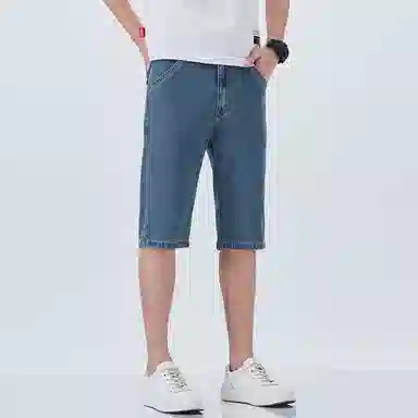 羽浅 高档莱赛尔天丝五分裤夏季薄款舒适弹力中裤商务休闲修身直筒牛仔短裤 男款