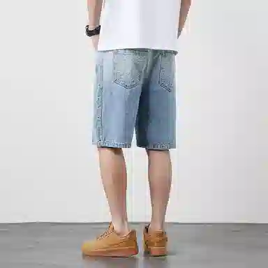 羽浅 时尚渐变色五分裤提花工艺后袋松紧腰中裤夏季潮牌宽松直筒百搭牛仔短裤 男款