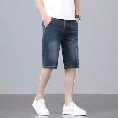羽浅 弹力休闲薄款中裤宽松直筒潮牌夏季牛仔短裤 男款