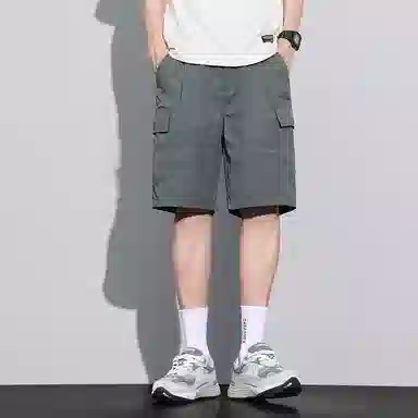 羽浅 夏季薄款宽松百搭五分裤多口袋工装拼接款中裤舒适透气休闲短裤 男款