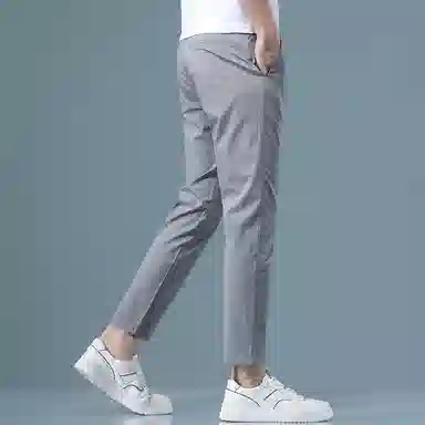 羽浅 夏季薄款时尚冰丝条纹九分裤潮流轻商务小西裤弹力百搭休闲裤 男款