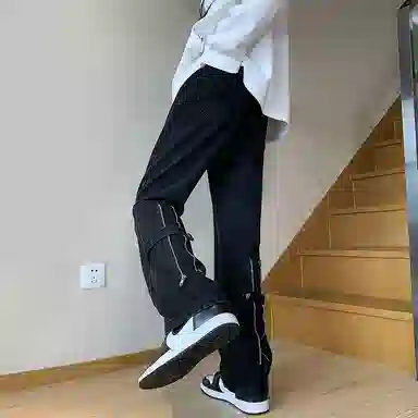 羽浅 背面设计感直筒美式高街痞帅宽松牛仔裤 男女同款