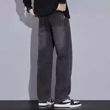 羽浅 秋冬季潮牌复古休闲宽松显瘦阔腿裤时尚潮流刺绣百搭怀旧耐磨直筒牛仔裤 男款