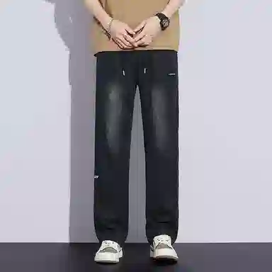羽浅 潮流莱赛尔天丝透气百搭长裤时尚个性刺绣弹力宽松直筒牛仔裤 男款