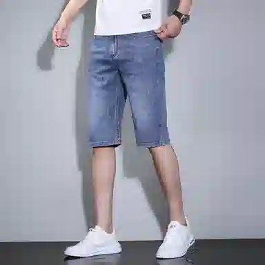 羽浅 男夏季薄款五分裤子男士休闲中裤直筒宽松弹力马裤牛仔短裤 男女同款