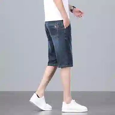 羽浅 弹力休闲薄款中裤宽松直筒潮牌夏季牛仔短裤 男款