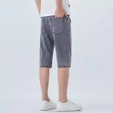 羽浅 高档莱赛尔天丝五分裤夏季薄款舒适弹力中裤商务休闲修身直筒牛仔短裤 男款