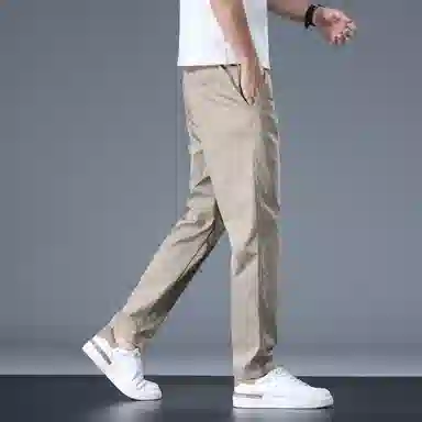 羽浅 水洗长裤宽松直筒卡其色垂感小西裤夏季薄款弹力裤子休闲裤 男女同款