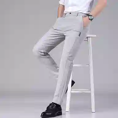羽浅 轻商务时尚冰丝百搭长裤夏季薄款弹力修身潮流绣标休闲裤 男款