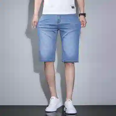 羽浅 男夏季薄款五分裤子男士休闲中裤直筒宽松弹力马裤牛仔短裤 男女同款