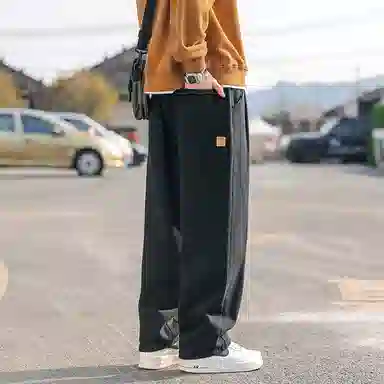 羽浅 宽松直筒垂感时尚潮流百搭日系简约舒适痞帅阔腿运动休闲裤 男款