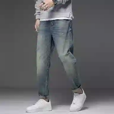 羽浅 潮牌复古宽松百搭长裤秋冬季潮流怀旧水洗磨破工艺哈伦裤子时尚直筒牛仔裤 男款