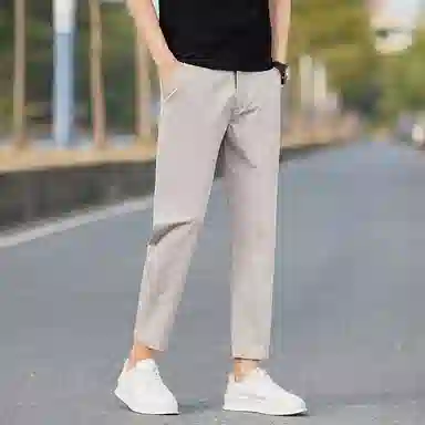 羽浅 日系简约风九分修身直筒百搭弹力透气休闲裤 男款