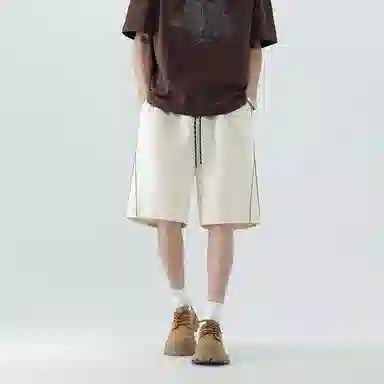 羽浅 宽松纯色美式五分裤休闲短裤 男女同款
