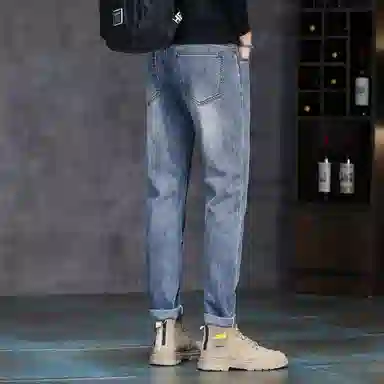 羽浅 高端潮牌棉弹舒适长裤时尚水洗简约百搭弹力潮流修身小直筒牛仔裤 男款