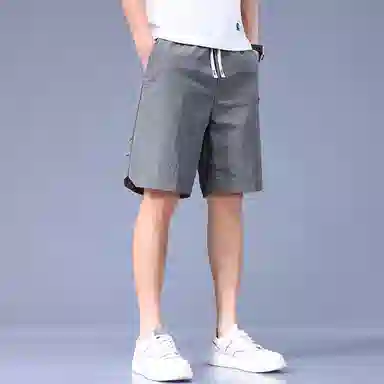 羽浅 薄款透气冰丝五分裤时尚运动中裤潮牌贴标宽松百搭休闲短裤 男款