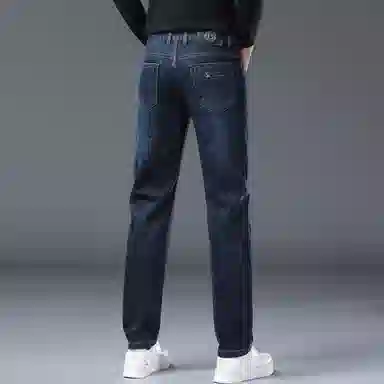 羽浅 秋冬季厚款百搭弹力长裤潮流后袋刺绣时尚轻商务休闲合体直筒牛仔裤 男款