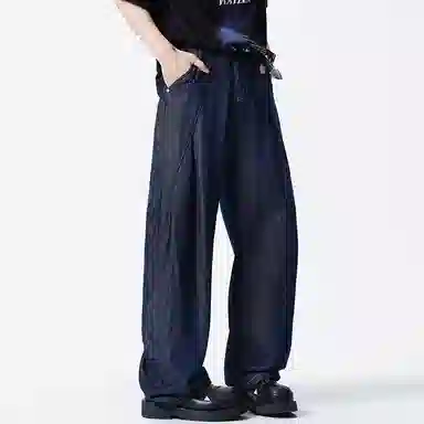 羽浅 宽松休闲百搭垂感高街直筒牛仔裤 男女同款 深蓝色
