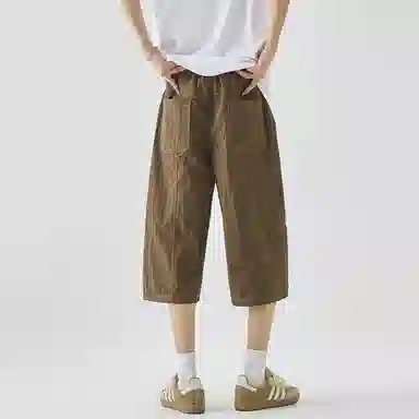 羽浅 薄款个性拼接宽松七分休闲短裤 男款