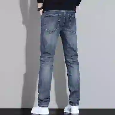 羽浅 秋冬季潮牌简约刺绣百搭棉弹舒适长裤时尚耐磨修身小直筒牛仔裤 男款