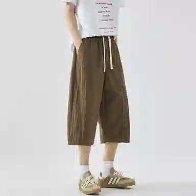 羽浅 薄款个性拼接宽松七分休闲短裤 男款